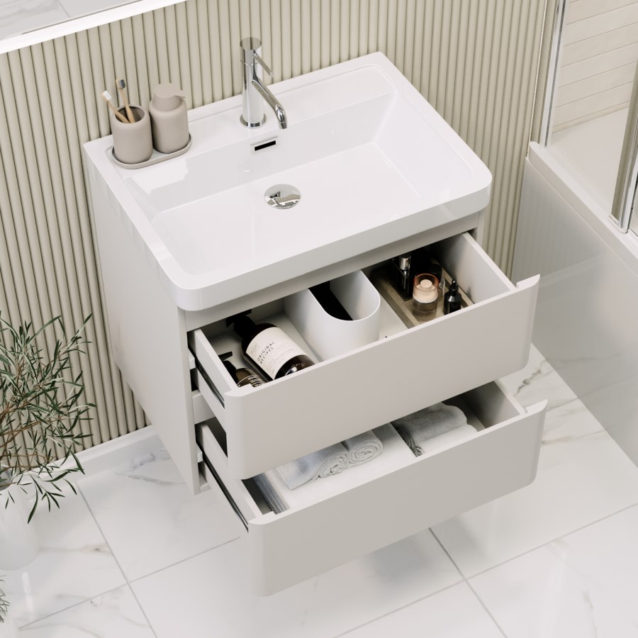 600mm Beige Wall Hung Vanity Unit with Basin - Pendle