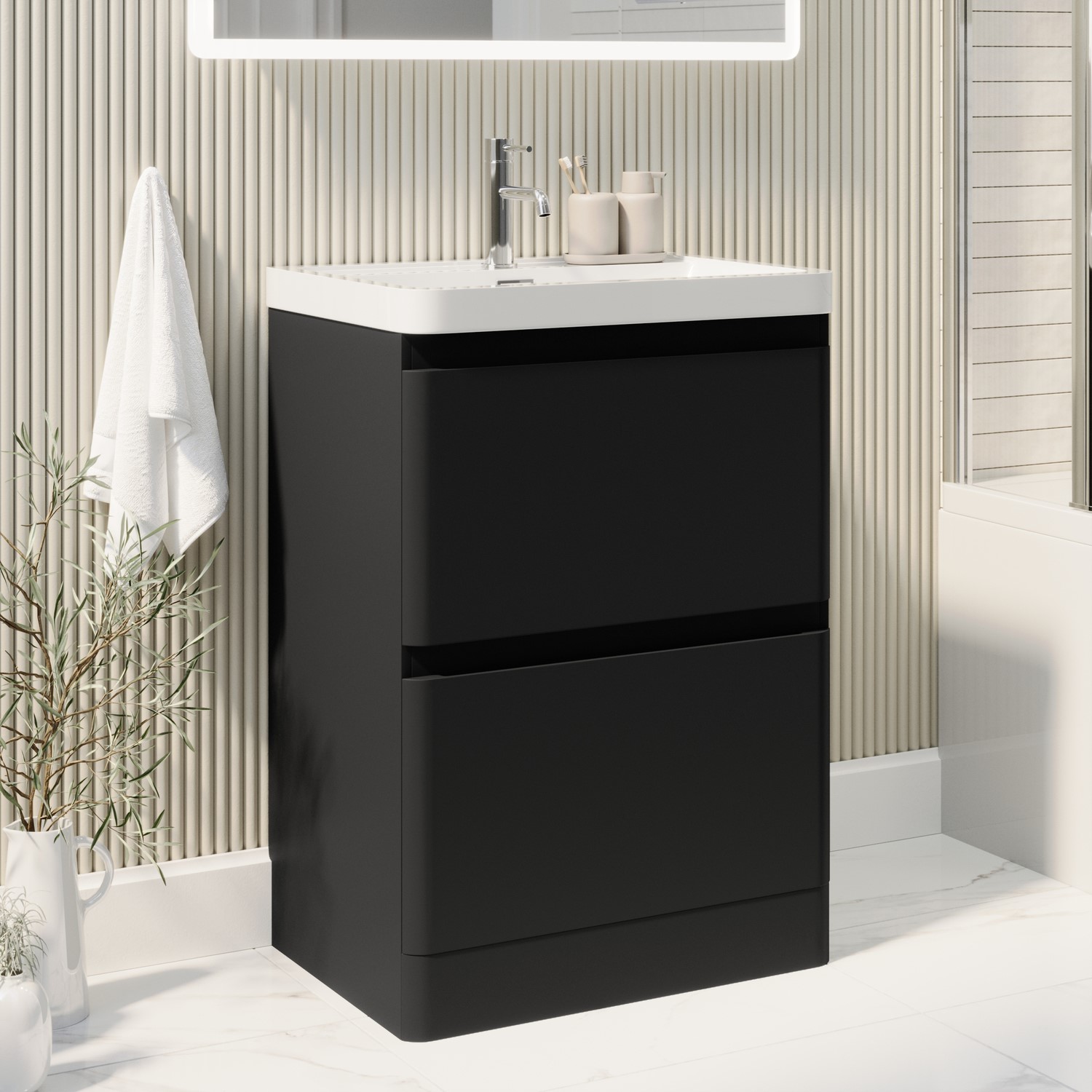 Pendle Black 600Mm Freestanding Vanity Unit With Basin