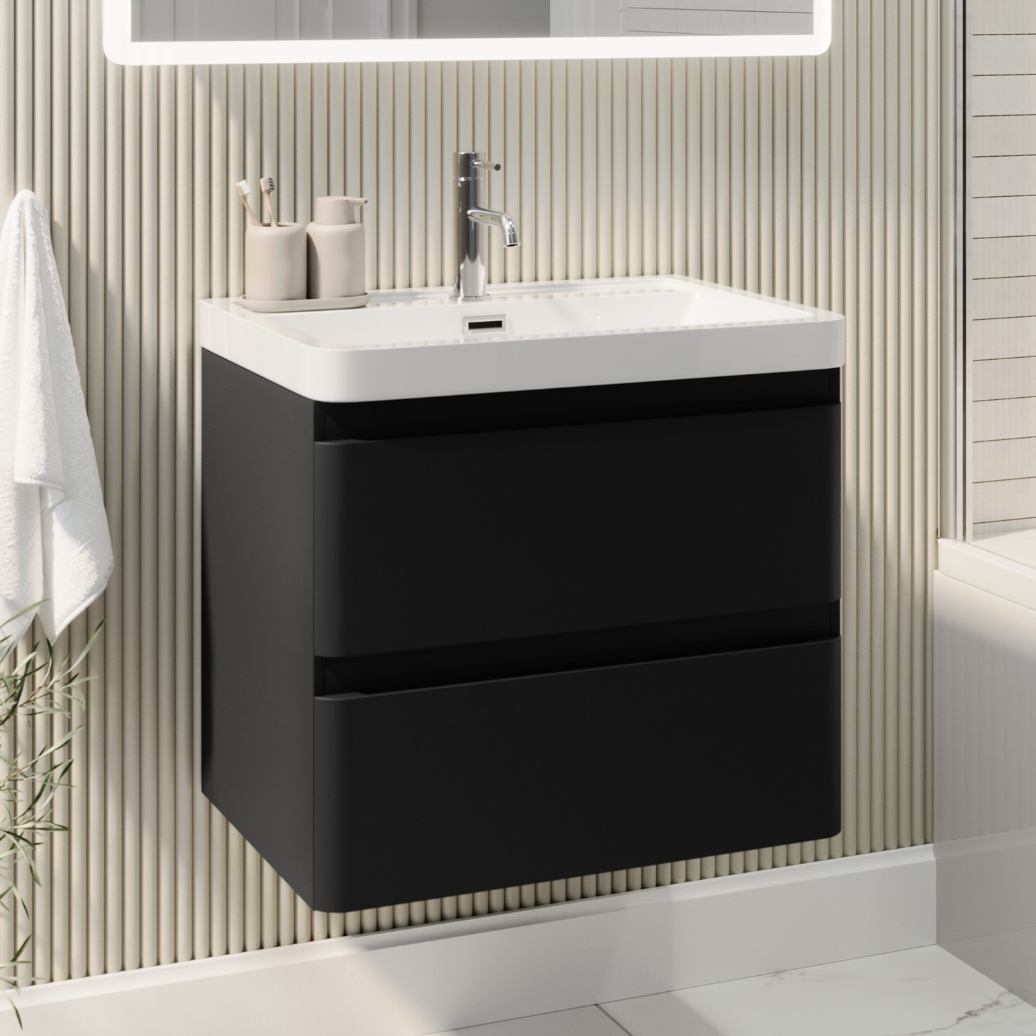 Pendle Black 600Mm Wall Hung Vanity Unit With Basin