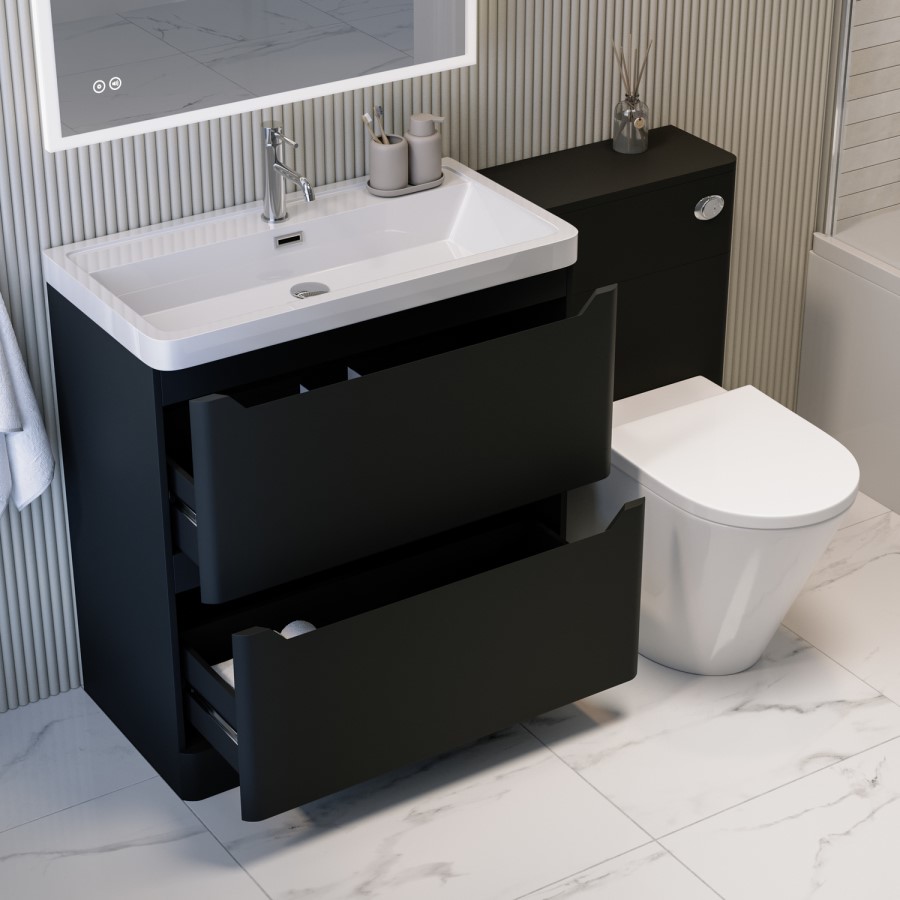 1300mm Black Toilet and Sink Unit with Round Toilet - Pendle