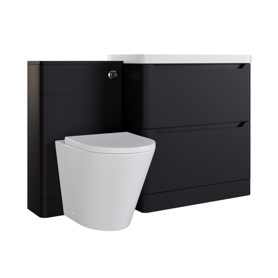 1300mm Black Toilet and Sink Unit with Round Toilet - Pendle