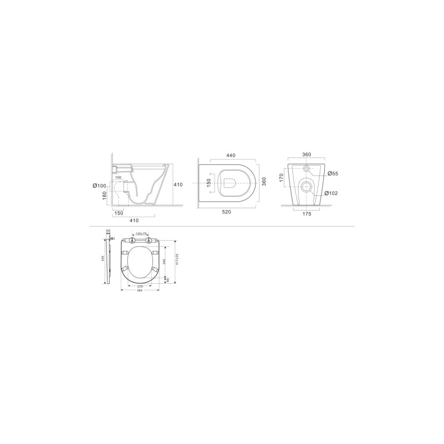 1300mm Black Toilet and Sink Unit with Round Toilet - Pendle