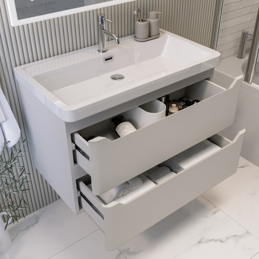 800mm Beige Wall Hung Vanity Unit with Basin - Pendle