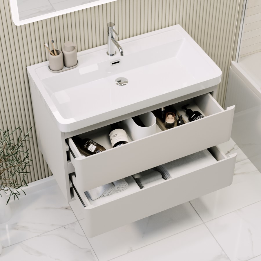 800mm Beige Wall Hung Vanity Unit with Basin - Pendle