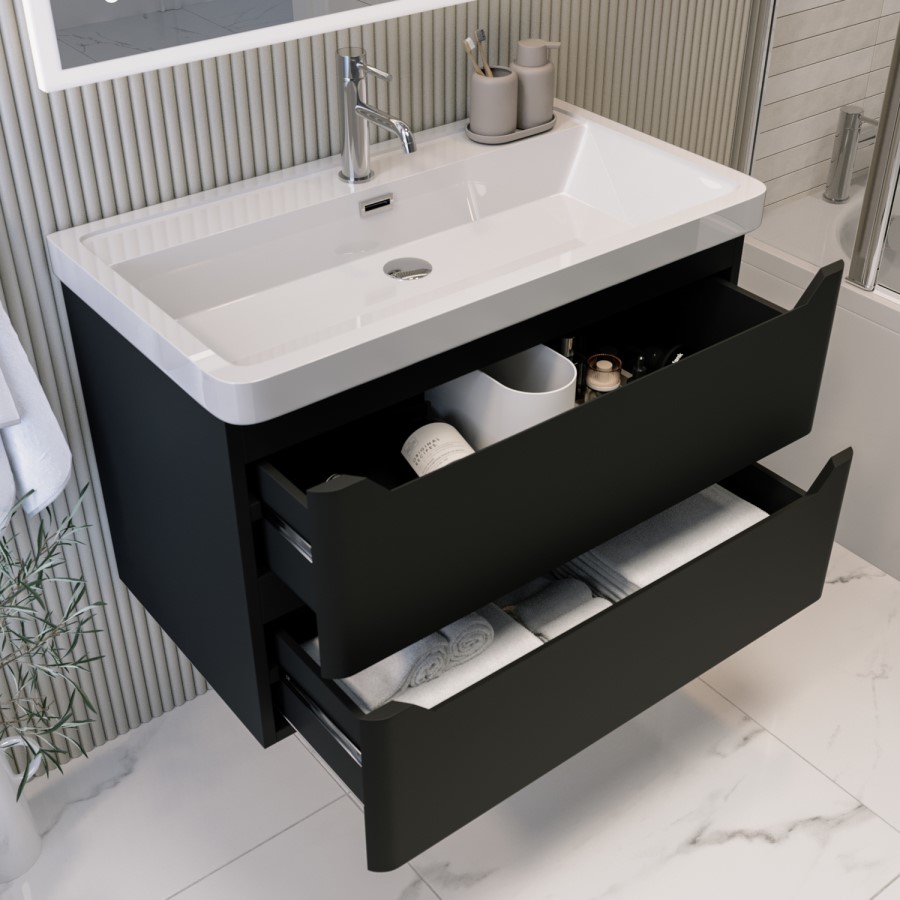 800mm Black Wall Hung Vanity Unit with Basin - Pendle