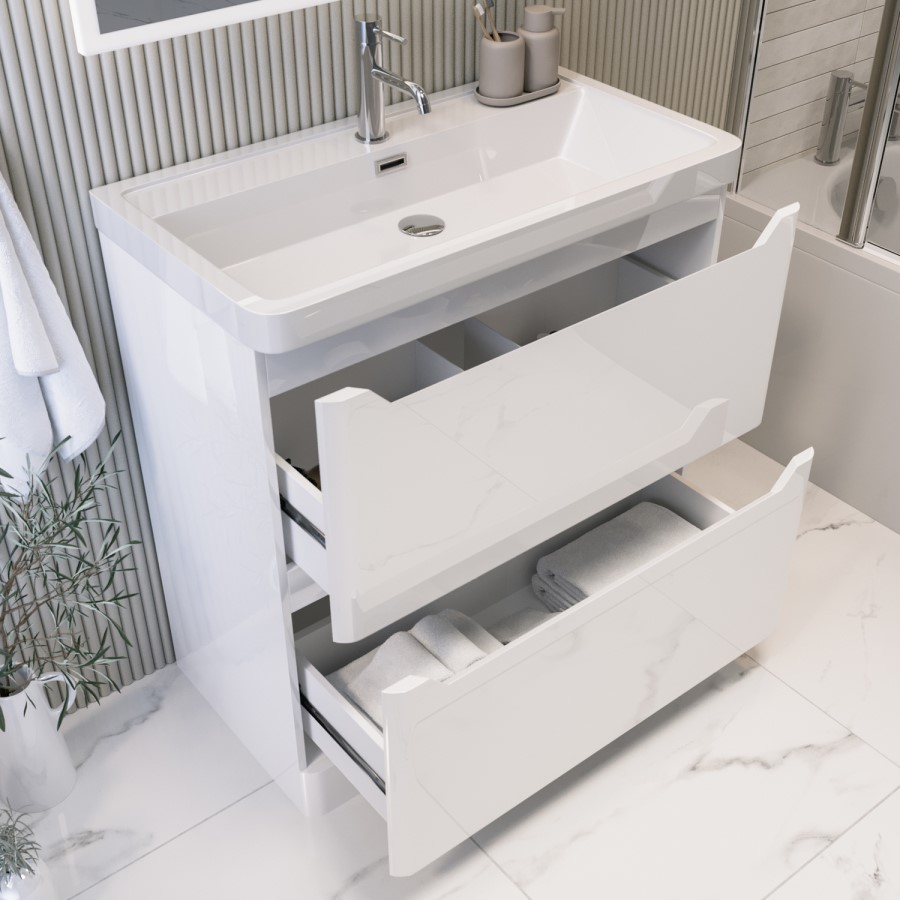 800mm White Freestanding Vanity Unit with Basin - Pendle