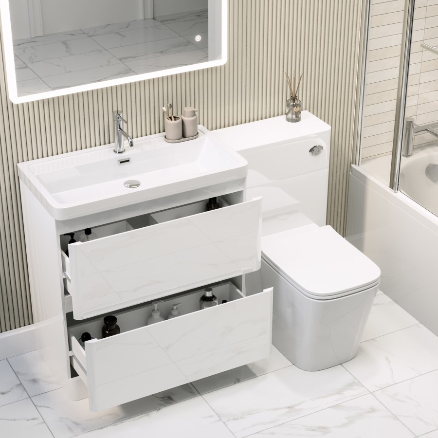 1300mm White Toilet and Sink Unit with Square Toilet - Pendle