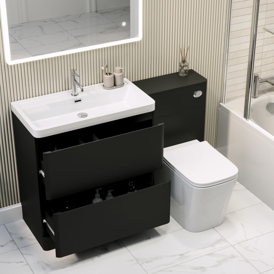 1300mm Black Toilet and Sink Unit with Square Toilet - Pendle