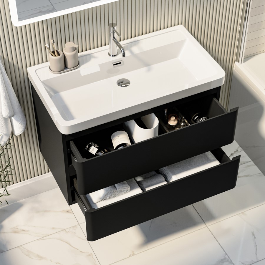 800mm Black Wall Hung Vanity Unit with Basin – Pendle