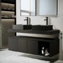 1200mm Black Wall Hung Countertop Double Vanity Unit with Black Rectangular Basins and Shelves - Porto