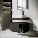 BUN/PORTOB600/91317 600mm Black Wall Hung Countertop Vanity Unit with Rectangular Basin and Shelves - Porto