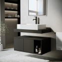 BUN/A1/PORTOB800/97141 ONLY OPENED - 800mm Black Wall Hung Countertop Vanity Unit with Rectangular Basin and Shelves - Porto