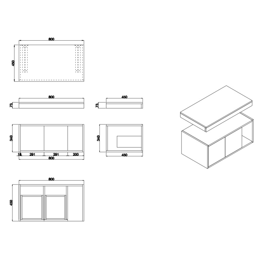 800mm Wood Effect Wall Hung Countertop Vanity Unit with Rectangular Basin and Shelf - Porto