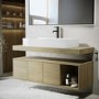1200mm Wood Effect Wall Hung Double Countertop Vanity Unit with Rectangular Basin and Shelf - Porto