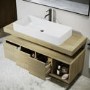 1200mm Wood Effect Wall Hung Double Countertop Vanity Unit with Rectangular Basin and Shelf - Porto