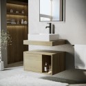 BUN/PORTOO600/91314 600mm Wood Effect Wall Hung Countertop Vanity Unit with Rectangular Basin and Shelf - Porto
