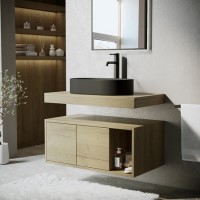 Grade A2 - 800mm Wood Effect Wall Hung Countertop Vanity Unit with Black