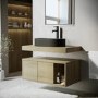 Grade A2 - 800mm Wood Effect Wall Hung Countertop Vanity Unit with Black