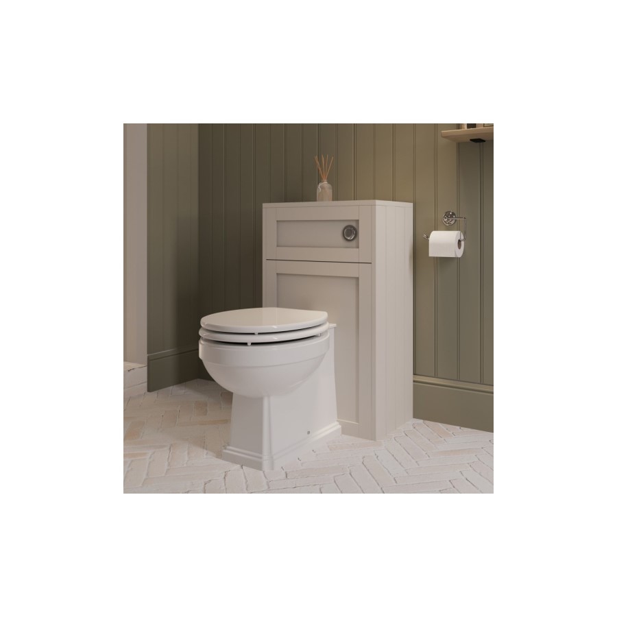 Back to Wall Traditional Toilet with Wooden Soft Close Seat and Chrome Hinges - Park Royal