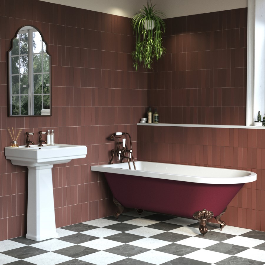 Burgandy Freestanding Single Ended Bath with Bronze Feet 1670 x 740mm - Park Royal