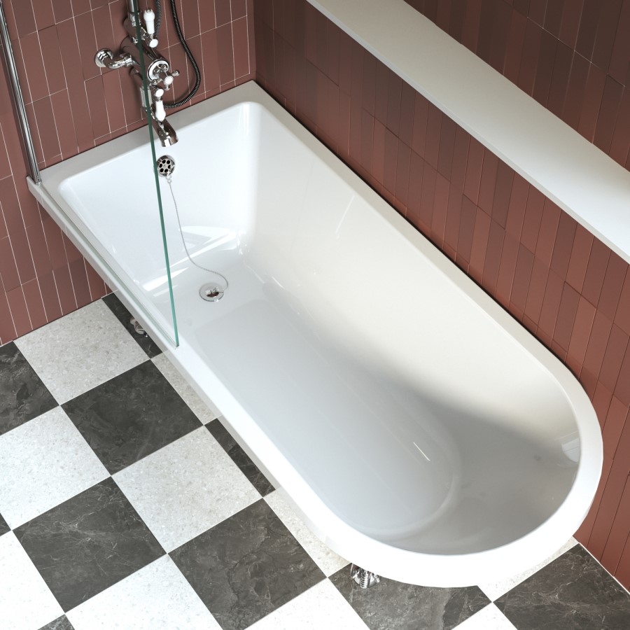 Burgandy Freestanding Single Ended Shower Bath with Chrome Screen & Feet 1670 x 740mm - Park Royal