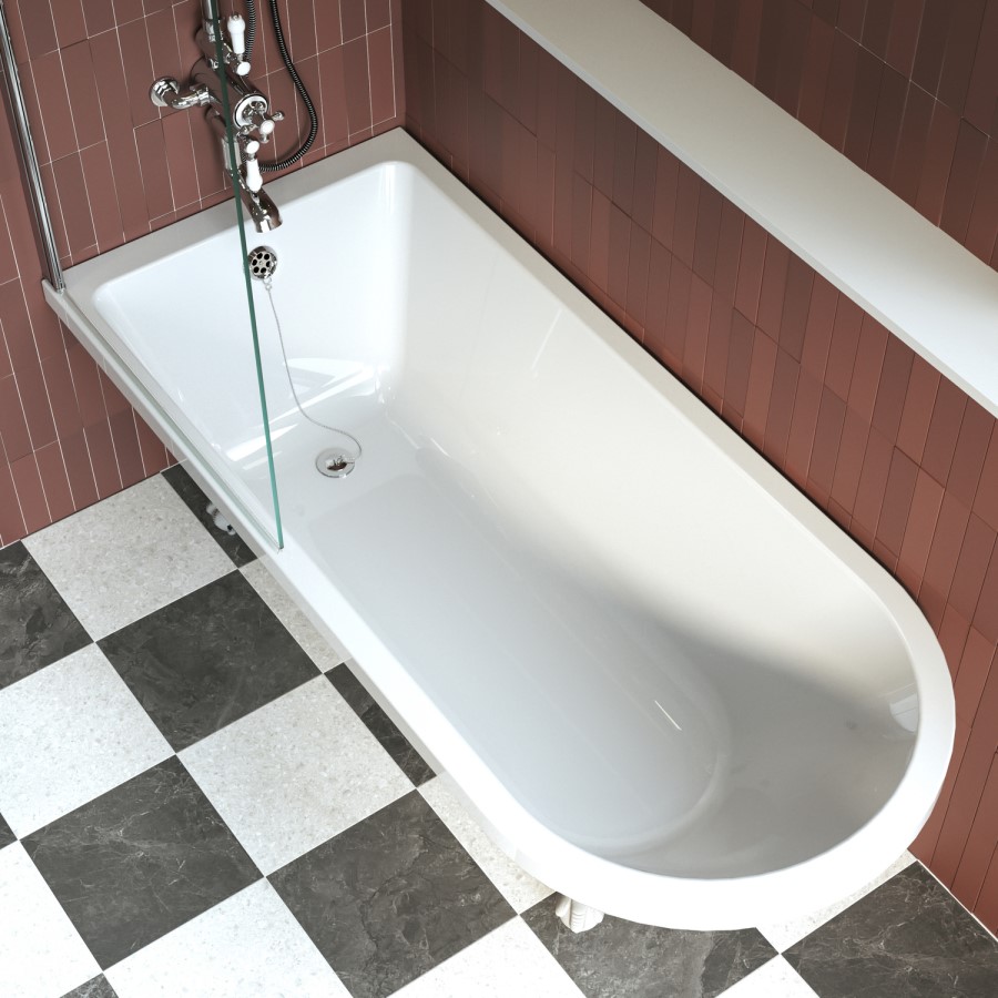 Burgandy Freestanding Single Ended Shower Bath with Chrome Screen & White Feet 1670 x 740mm - Park Royal