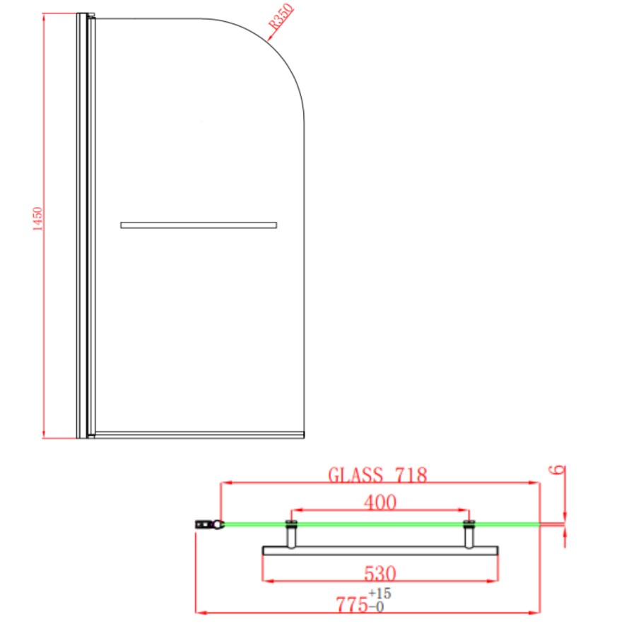 Burgandy Freestanding Single Ended Shower Bath with Chrome Screen & White Feet 1670 x 740mm - Park Royal