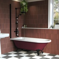 Burgandy Freestanding Single Ended Shower Bath with Black Screen & Feet 1670 x 740mm - Park Royal