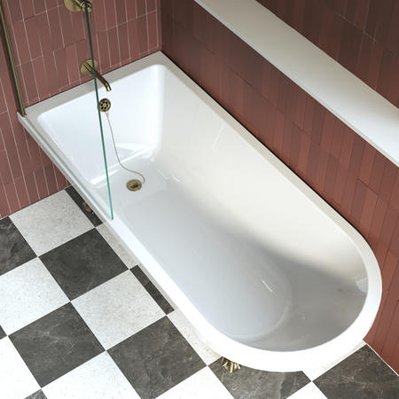 Burgandy Freestanding Single Ended Shower Bath with Brushed Brass Screen & Feet 1670 x 740mm - Park Royal