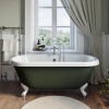 Freestanding Dark Green  Double Ended Roll Top Bath with White Feet 1515 x 740mm - Park Royal