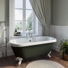 Freestanding Dark Green  Double Ended Roll Top Bath with White Feet 1515 x 740mm - Park Royal