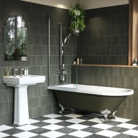 Dark Green Freestanding Single Ended Shower Bath with Chrome Screen & Feet 1670 x 740mm - Park Royal