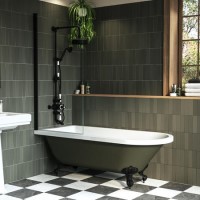 Dark Green Freestanding Single Ended Shower Bath with Black Screen & Feet 1670 x 740mm - Park Royal