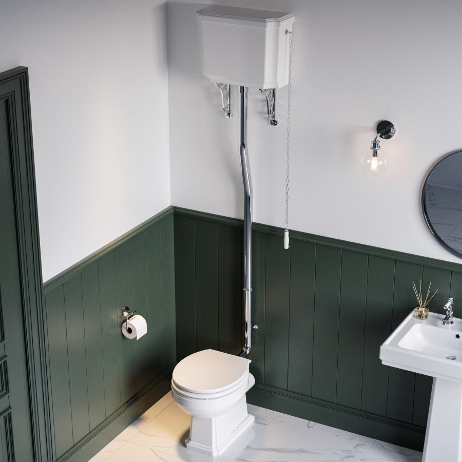 Traditional High Level Short Projection Toilet with Wooden Soft Close Seat - Park Royal