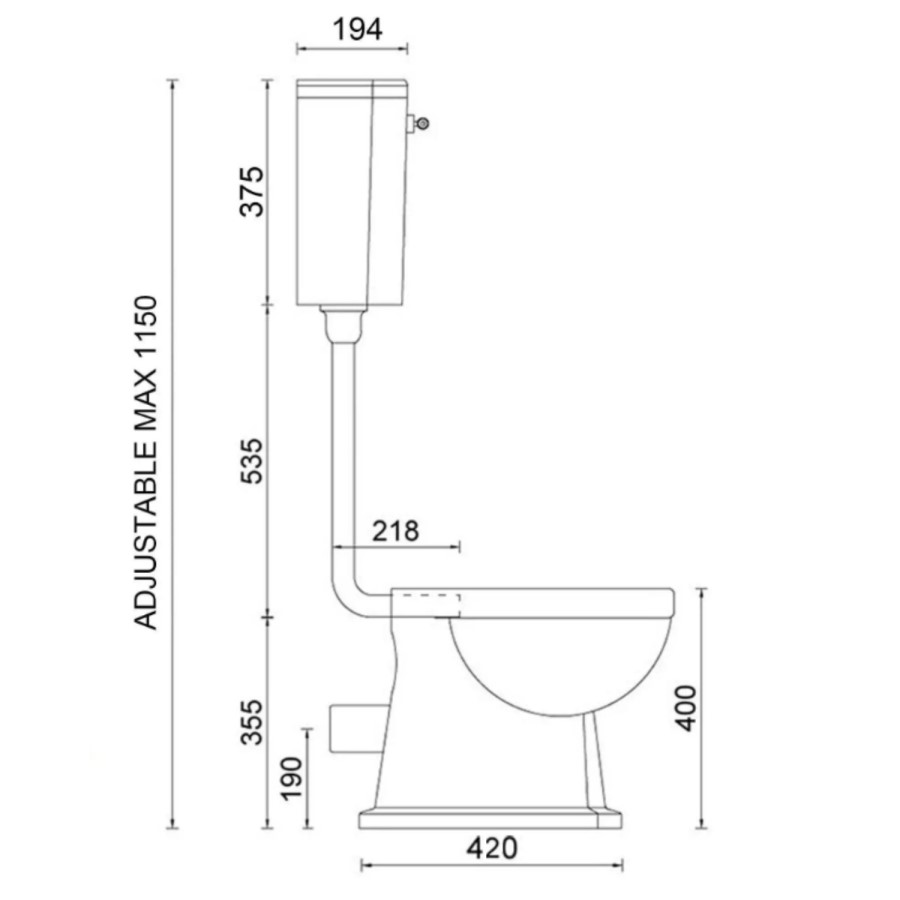 Close Coupled Traditional Low Level Short Projection Toilet with Wooden Soft Close Seat & Black Fittings - Park Royal