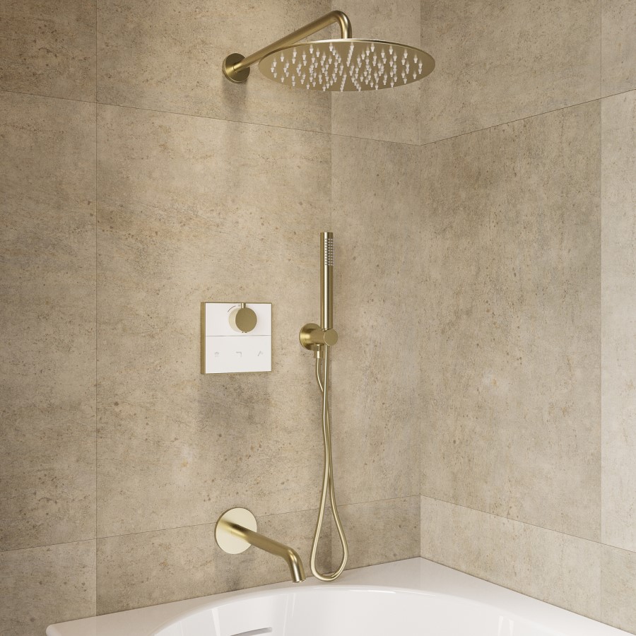 Brushed Brass 3 Outlet Concealed Mixer Shower Set With Bath Filler Spout & Hand Shower - Priya