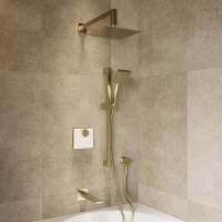 Brushed Brass 3 Outlet Concealed Mixer Shower Set With Bath Filler Spout & Hand Shower with Slide Rail Kit - Priya