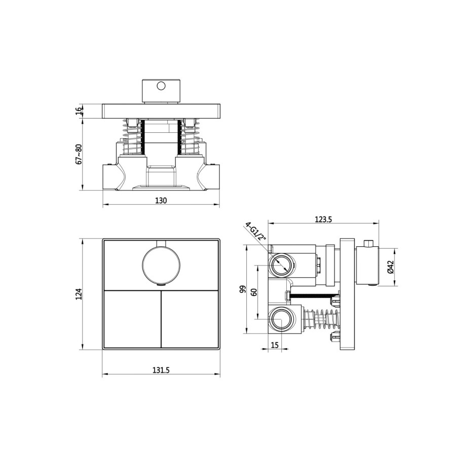 Black 2 Outlet Concealed Mixer Shower Set With Bath Filler Spout - Priya