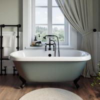 Freestanding Light Green Double Ended Roll Top Bath with Black Feet 1515 x 740mm - Park Royal Freestanding Light Green Double Ended Roll Top Bath with Black Feet 1515 x 740mm - Park Royal