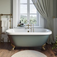 Freestanding Light Green Double Ended Roll Top Bath with Brass Feet 1515 x 740mm - Park Royal Freestanding Light Green Double Ended Roll Top Bath with Brass Feet 1515 x 740mm - Park Royal
