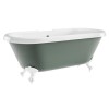 Freestanding Light Green Double Ended Roll Top Bath with White Feet 1515 x 740mm - Park Royal