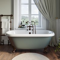 Freestanding Light Green Double Ended Roll Top Bath with Bronze Feet 1515 x 740mm - Park Royal