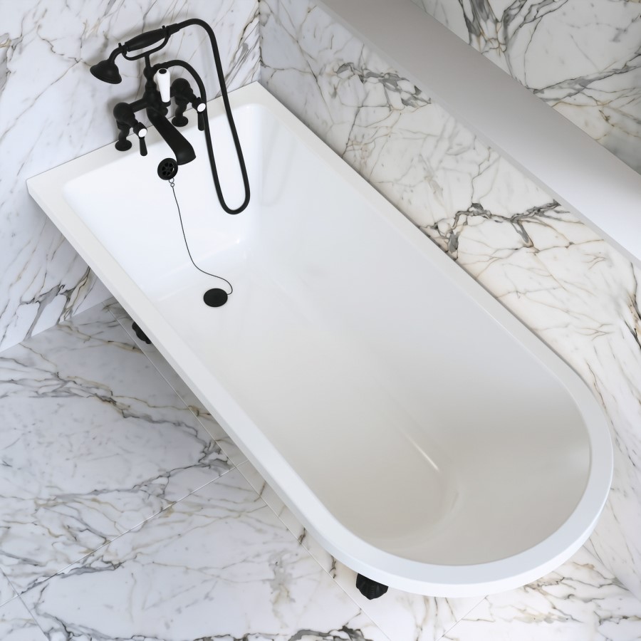 Black Freestanding Single Ended Bath with Black Feet 1670 x 740mm - Park Royal