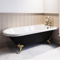 Black Freestanding Single Ended Bath with Brass Feet 1670 x 740mm - Park Royal Black Freestanding Single Ended Bath with Brass Feet 1670 x 740mm - Park Royal