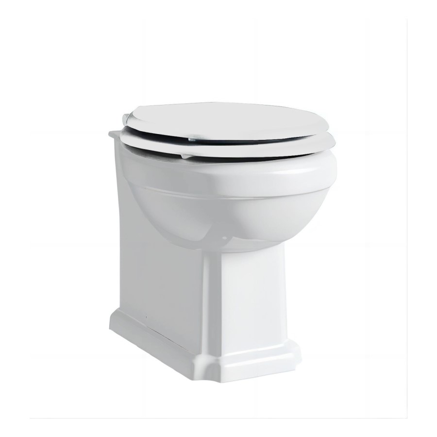 Back to Wall Traditional Toilet with Wooden Soft Close Seat and Chrome Hinges - Park Royal