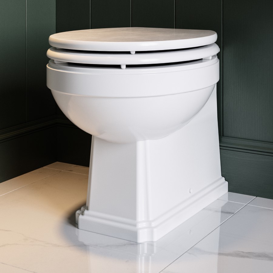 Back to Wall Traditional Toilet with Wooden Soft Close Seat & Black Hinges - Park Royal