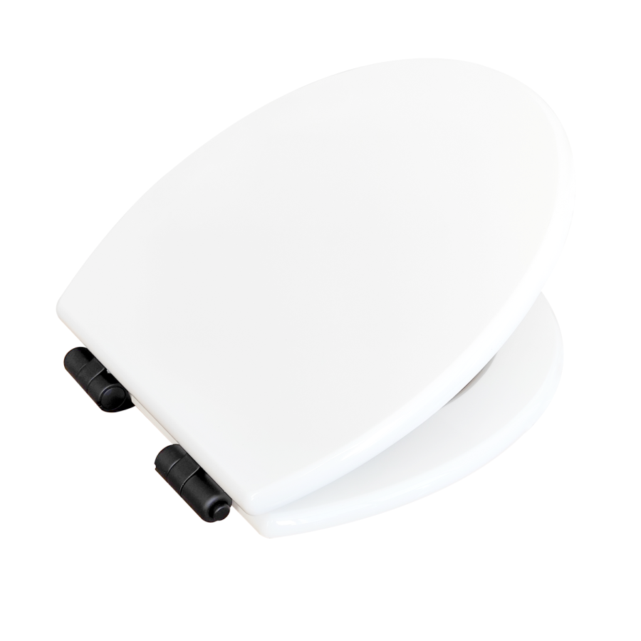 White Round Wooden Soft Close Toilet Seat with Quick Release and Matt Black Hinges - Park Royal