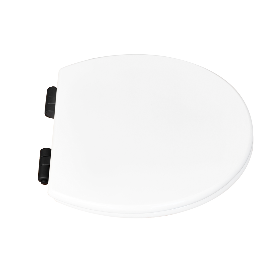 White Round Wooden Soft Close Toilet Seat with Quick Release and Matt Black Hinges - Park Royal