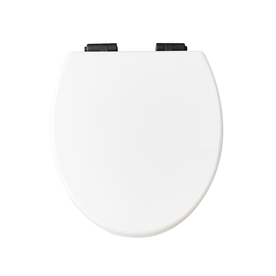 White Round Wooden Soft Close Toilet Seat with Quick Release and Matt Black Hinges - Park Royal