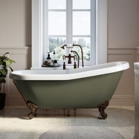 Dark Green Freestanding Single Ended Roll Top Slipper Bath with Bronze Feet 1615 x 690mm - Park Royal